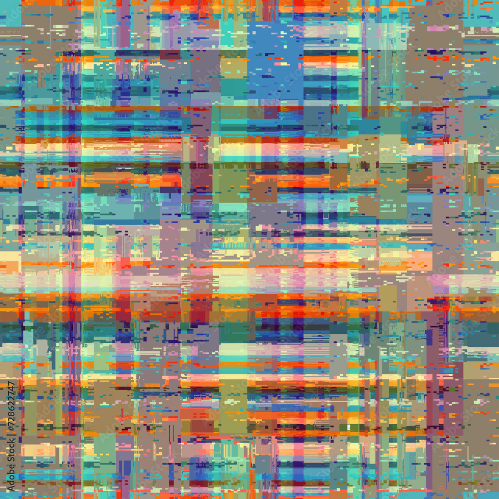Poster Vector pattern with imitation of grunge glitch texture. Plaid retro pattern. Seamless grunge background