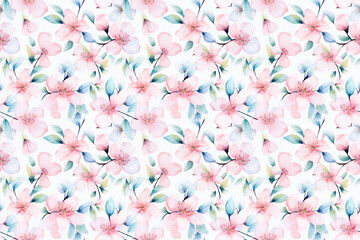 Watercolor floral blossom seamless pattern