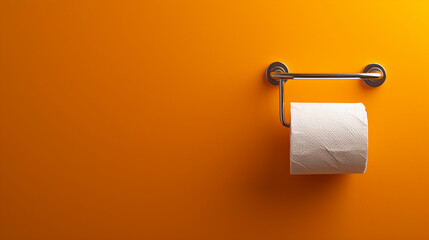 Toilet paper roll on orange color background . Made with generative ai - obrazy, fototapety, plakaty