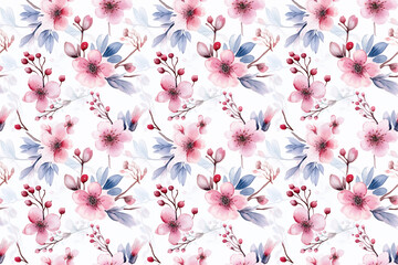 Watercolor floral blossom seamless pattern