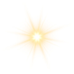 Gold star illustration. Sparkle sun light transparent design element.