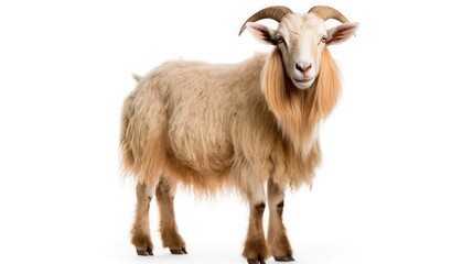 A wooly goat, white background 