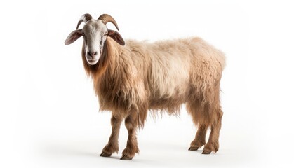 A wooly goat, white background