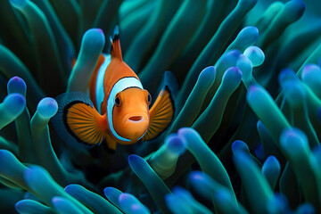 Clown anemonefish (Amphiprion ocellaris) in a sea anemone
 - obrazy, fototapety, plakaty