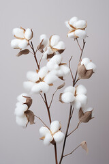 a bunch of cotton with leaves on a white background