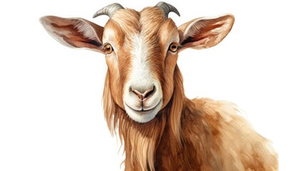 Watercolor face of goat on white background, realistic,