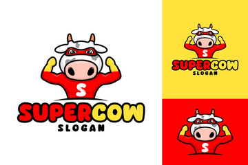 Mascot Cartoon Super Cow Logo Design