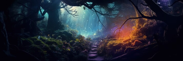 A Mystical Forest Scene With Abstract, Background Image, Background For Banner, HD - obrazy, fototapety, plakaty