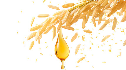 Rice bran oil dripping from rice seed isoalted on white background. - Powered by Adobe