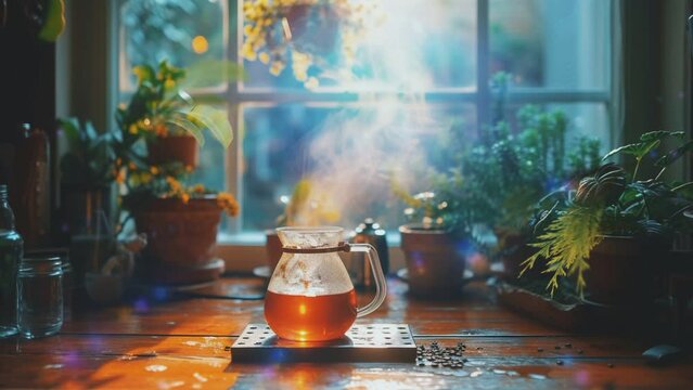 warm drinking water. seamless looping time-lapse animation video background