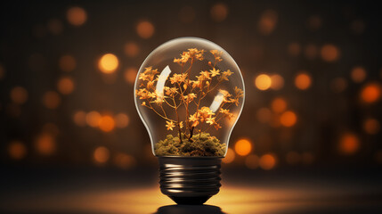 a light bulb with a yellow flowers inside 