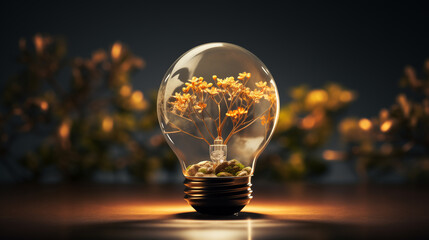 a light bulb with a yellow flowers inside 