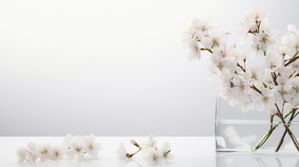a vase with flowers on a table on white background 