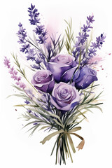 a watercolor painting of a bunch of purple flowers