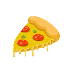 Street food menu item with a slice of pizza on white background. Realistic vector detailed illustration.