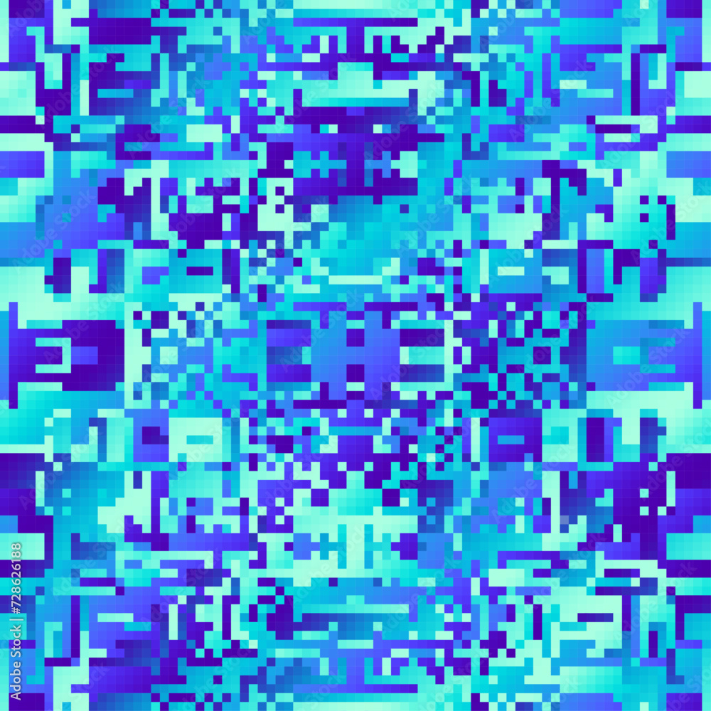 Poster Abstract seamless geometric Blue pattern. Pixel art style pattern. Geometric vector image.