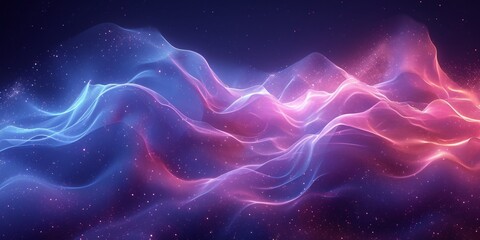 Obraz premium A cosmic background with glowing stars, nebulae, and dynamic motion in shades of blue and purple.