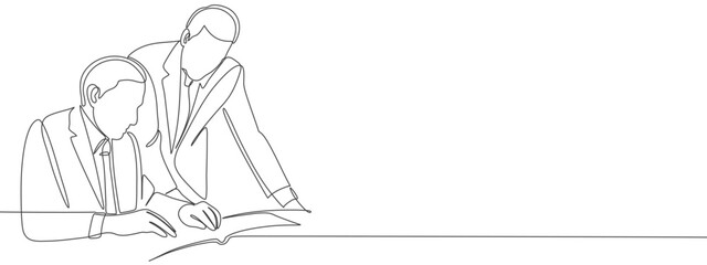 Obraz premium Office people discuss ideas. line art style drawing. Vector illustration 