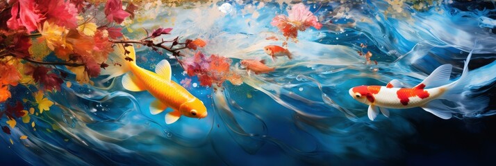 A Tranquil Abstract Koi Pond Scene, Background Image, Background For Banner, HD