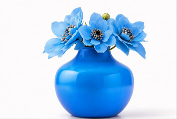 Blue flower vase isolated on white background