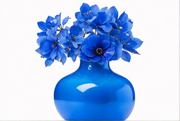 Blue flower vase isolated on white background