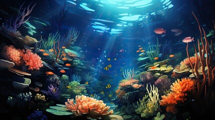 Fototapeta na wymiar an underwater scene with colorful flowers