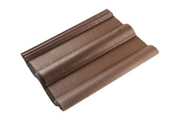 Brown Concrete Roof Tiles Isolated on White Background.