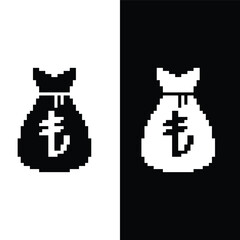 pixel Money bag Turkish lira vector icon sign for 8 bit game