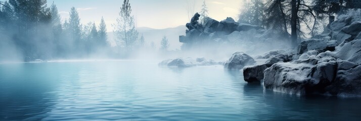 Fototapeta premium A Tranquil Hot Springs Retreat Gradient Backround, Background Image, Background For Banner, HD