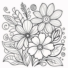 Fototapeta premium Luxury floral coloring book pages line art sketch