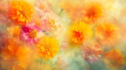 Obraz na płótnie Canvas yellow and pink flowers blurry background