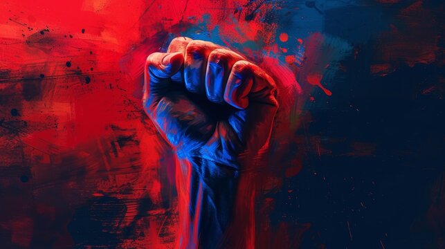 a strong human fist with red and dark background