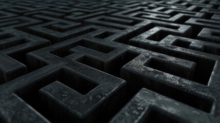 Abstract black labyrinth background, complexity and difficulties abstract black backdrop
