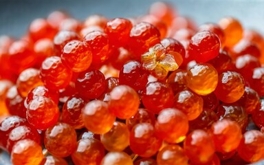 Grains of red caviar. Macro background