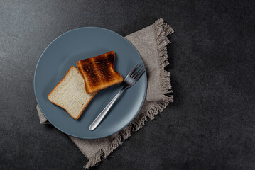 Toasted slice of bread on white plate