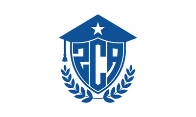 ZCA three letter iconic academic logo design vector template. monogram, abstract, school, college, university, graduation cap symbol logo, shield, model, institute, educational, coaching canter, tech