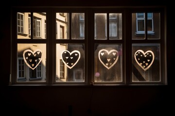 Heart symbols on the windows. Generative AI