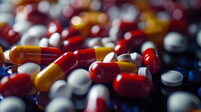 seratonin in the form of tablets and crystal lattice molecules illustration