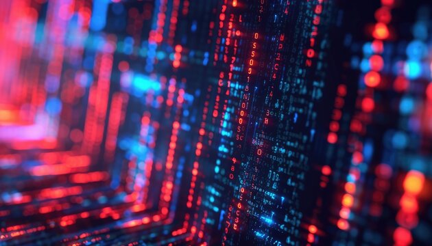Abstract programme code background, binary codes with strokes and dots modern backdrop