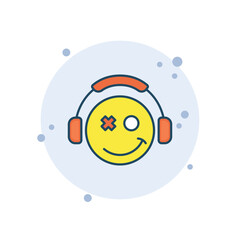 Cartoon emoticon gamer icon vector illustration. Emoji on bubbles background. Headphones sign concept.