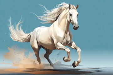 Obraz na płótnie Canvas beautiful white horse gallops illustration