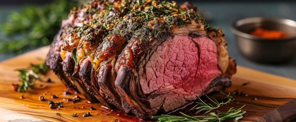 Grass-fed prime rib roast with homemade herbs and spices, Generative AI