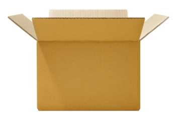 Corrugated cardboard box, front view, on transparent background