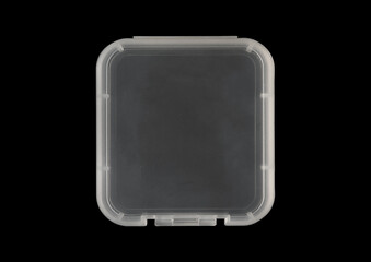 Old cartridge tape case on black background. Isolated game transparent mockup. Clean cover box template.