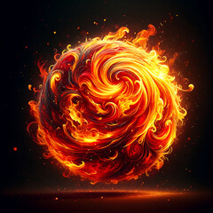 Fire magic energy ball swirling vortex with spark. Magic element for witch, wizard, magician