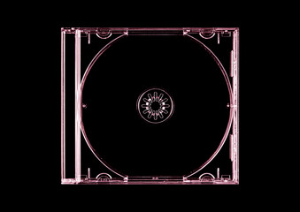 Obraz premium CD disk video case on black background. Isolated music transparent mockup. Clean cover box template.