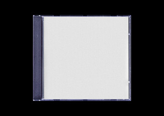 CD disk video case on black background. Isolated music transparent mockup. Clean cover box template.