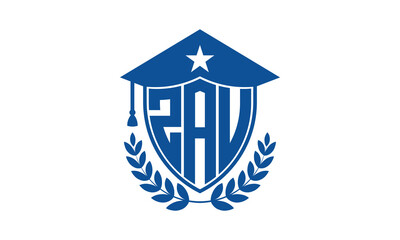 ZAU three letter iconic academic logo design vector template. monogram, abstract, school, college, university, graduation cap symbol logo, shield, model, institute, educational, coaching canter, tech