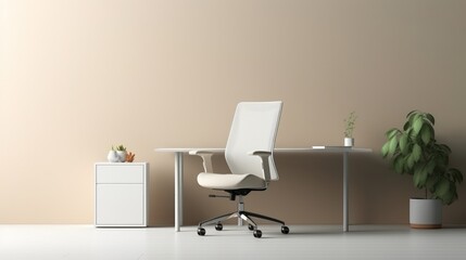 Photo realistic modern office chair and desk, light background