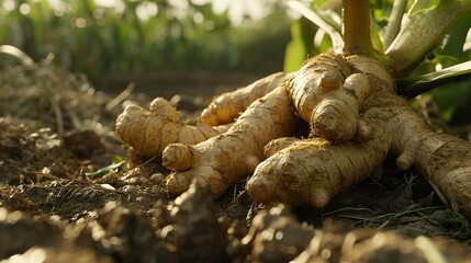 The ginger agricultural recovery and figure. copy space for text.